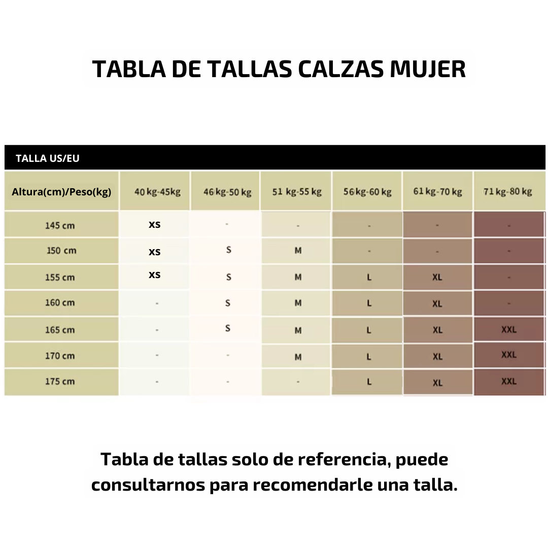 Tabla de tallas calzas mujer